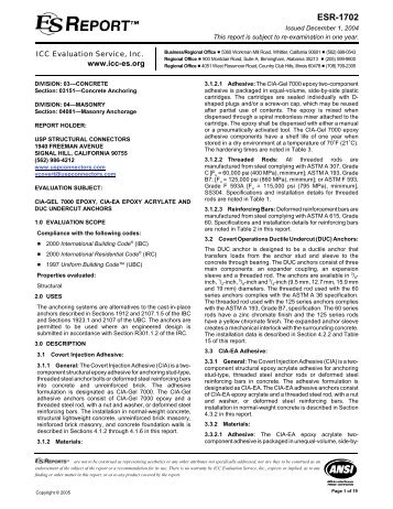 ICC-ES ESR-1702 - USP Connectors