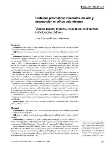 Proteínas plasmáticas viscerales, malaria y ... - SciELO Colombia