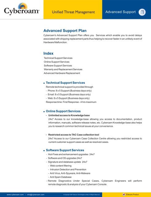 Cyberoam Advanced Support Plan