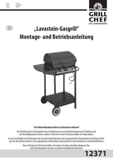 Lavastein-Gasgrill“ Montage- und Betriebsanleitung ® - Landmann