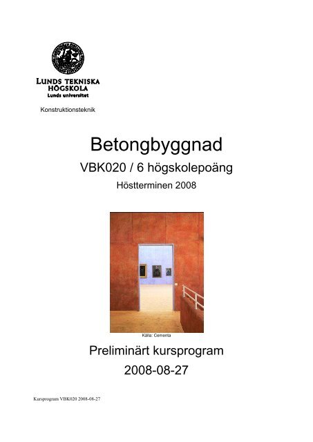 Kursprogram Betongbyggnad - Konstruktionsteknik