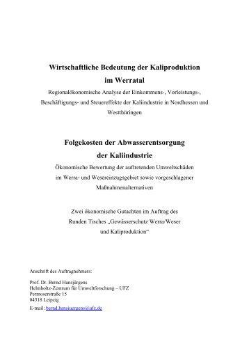 Wirtschaftliche Bedeutung der Kaliproduktion im Werratal - FGG Weser