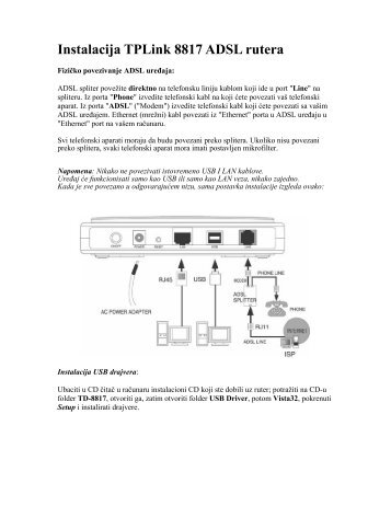 Instalacija TPLink 8817 ADSL rutera - VeratNet
