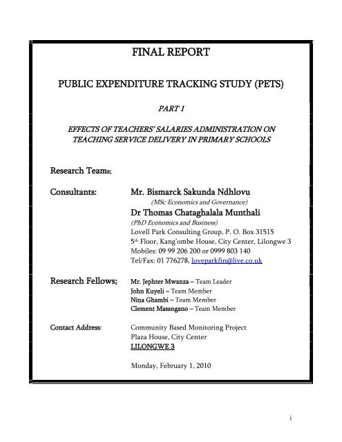 CBMP Analytical Report Part 1 - Transparency and Accountability ...