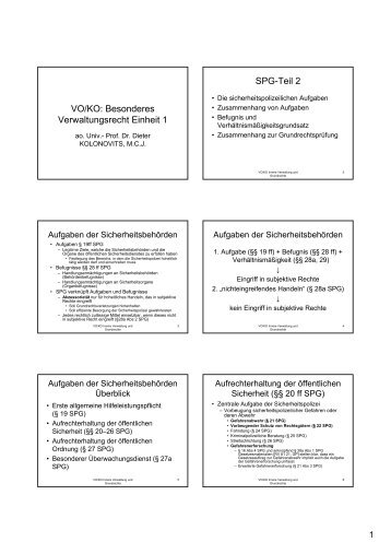 VO/KO: Besonderes Verwaltungsrecht Einheit 1 SPG-Teil 2