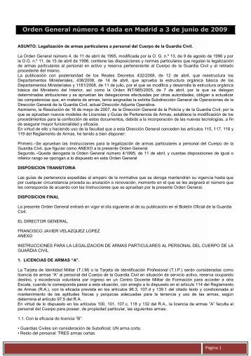 Orden General nÃºmero 4 dada en Madrid a 3 de junio de 2009