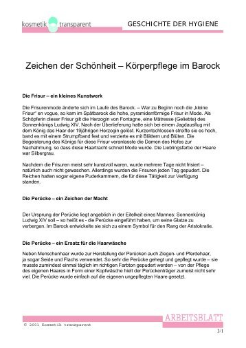 Zeichen der Schönheit – Körperpflege im Barock - Lehrer