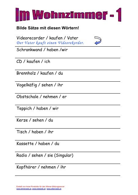 Bilde Sätze mit diesen Wörtern! - Lehrerweb