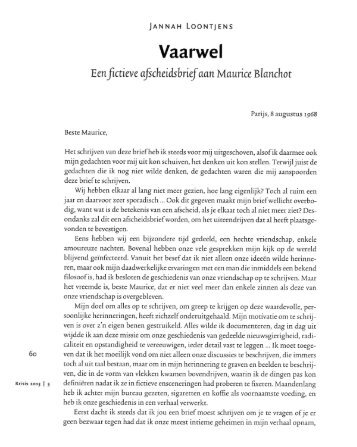 Vaarwel. Een fictieve afscheidsbrief aan Maurice Blanchot - Krisis