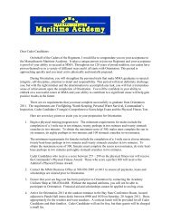 Dear Cadet Candidates - Massachusetts Maritime Academy