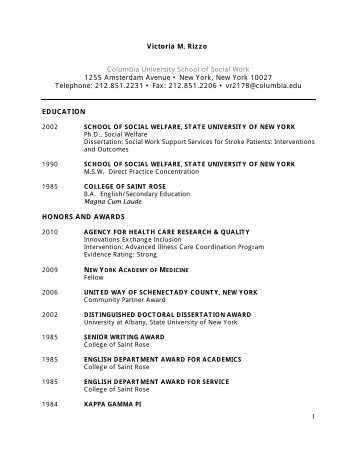 CURRICULUM VITAE - Columbia University School of Social Work