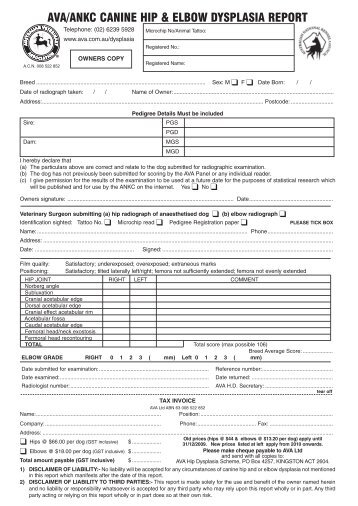 AVA / ANKC Canine Hip & Elbow Dysplasia Scheme