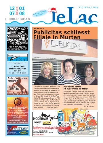 Publicitas schliesst Filiale  in Murten - Zeitung Le Lac, Murten