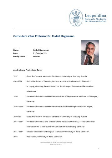 Curriculum Vitae Professor Dr. Rudolf Hagemann - Leopoldina