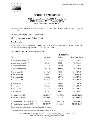 SPORE SUSPENSIONS - Mesa Labs