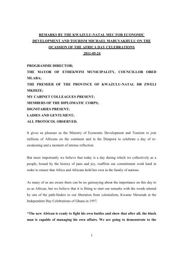 Africa Day Celebrations Speech 25 May 2011 - Department of ...