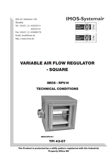 Variable air flow regulators - IMOS-Systemair sro