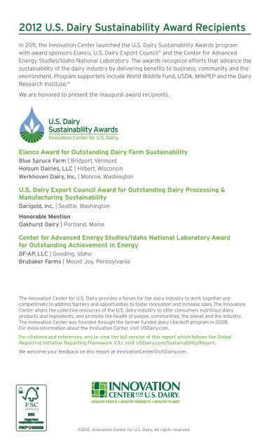 2011 U.S. Dairy Sustainability Report Executive Summary