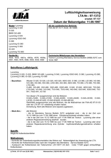 LufttÃƒÂ¼chtigkeitsanweisung LTA-Nr.: 97-137/2 - Luftfahrt-Bundesamt