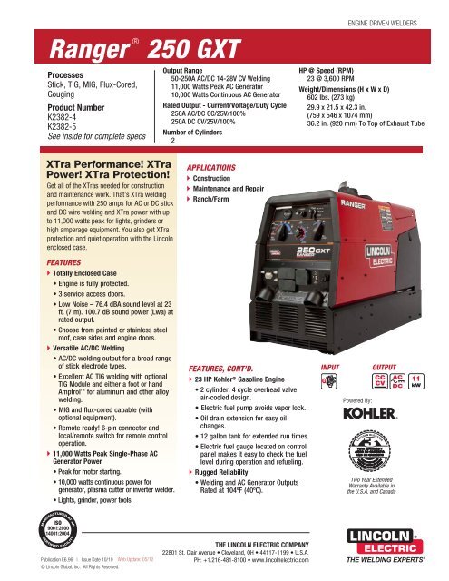 Ranger® 250 GXT Engine Driven Welder (Kohler®) (w/Electric Fuel Pump)