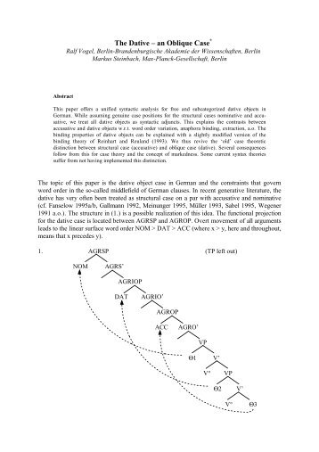 The Dative – an Oblique Case