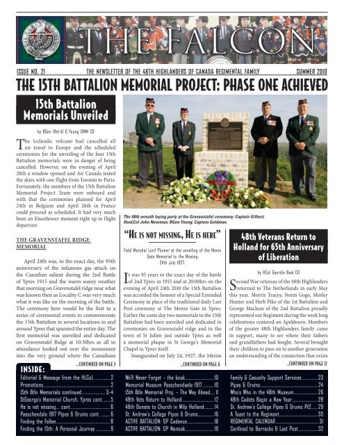 the 15th battalion memorial project - 48th Highlanders of Canada