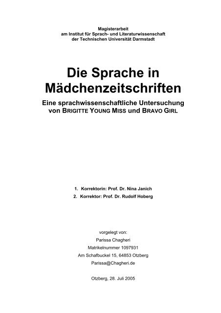 Die Sprache in Mädchenzeitschriften. Eine sprachwissenschaftliche