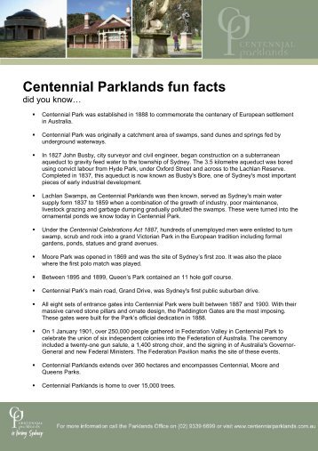 Centennial Parklands fun facts