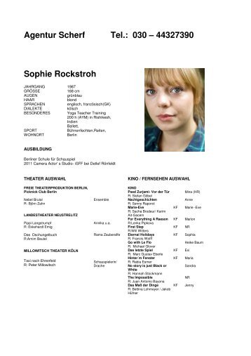Agentur Scherf Tel.: 030 â 44327390 Sophie Rockstroh