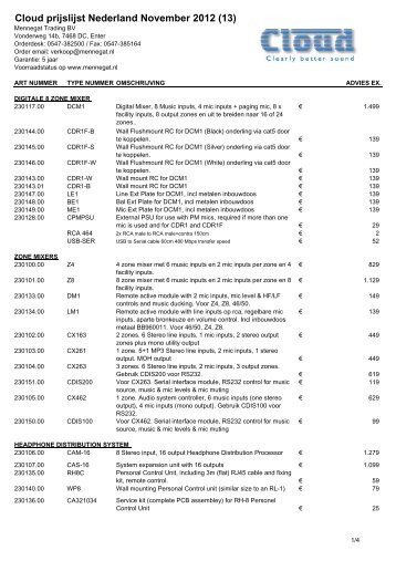 Prijslijst Cloud 2012 - Nederland - Mennegat Trading BV