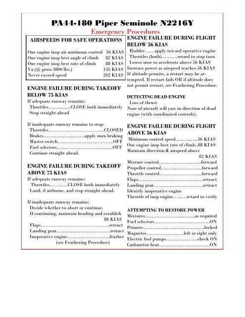 Piper Seminole Performance Charts