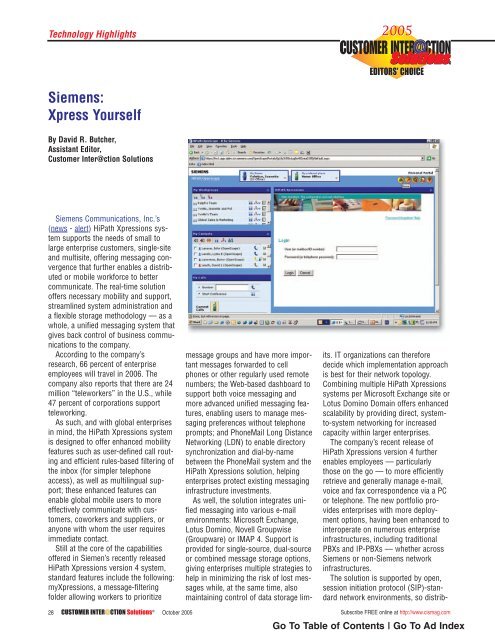Customer Interaction Magazine October 2005 - TMC's Digital ...