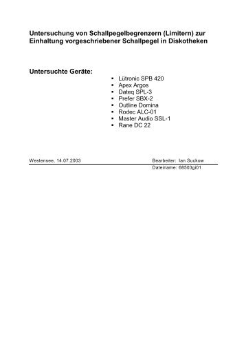 Untersuchung von Schallpegelbegrenzern (Limitern ... - LSD Systems