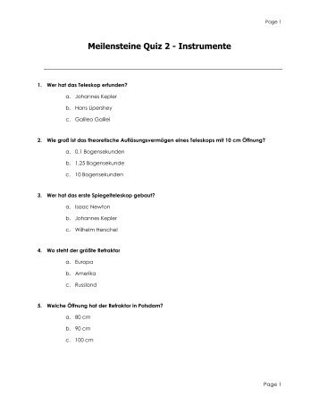 Meilensteine Quiz 2 - Landessternwarte Heidelberg-Königstuhl