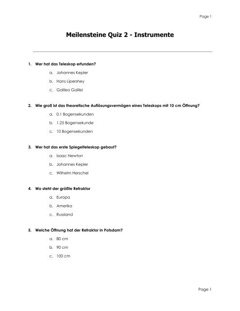 Meilensteine Quiz 2 - Landessternwarte Heidelberg-Königstuhl