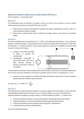 Quesiti di esonero dalla prova scritta finale di Fisica 2