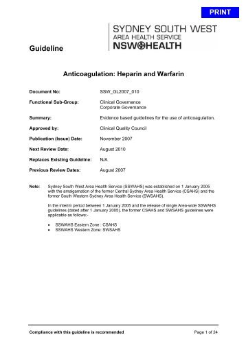 Heparin and Warfarin - Sydney South West Area Health Service