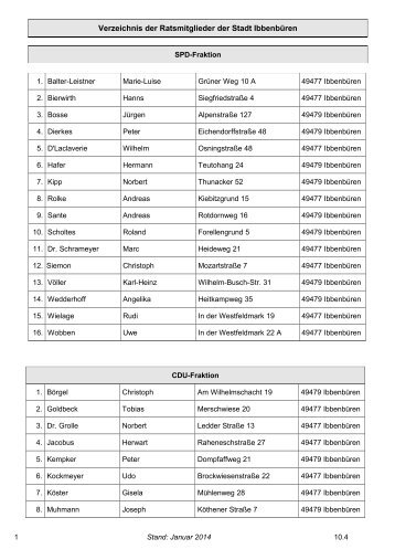 Verzeichnis der Rats- u. Ausschussmitglieder - Stadt IbbenbÃ¼ren