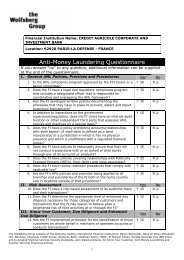 The Wolfsberg Anti Money Laundering Questionnaire Tirana Bank