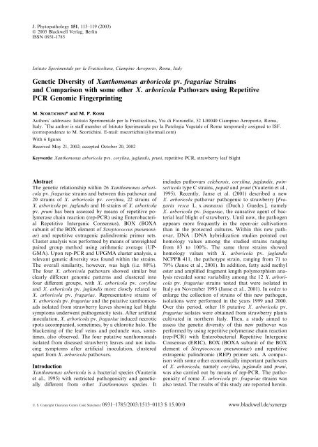 Genetic Diversity of Xanthomonas arboricola pv. fragariae Strains ...