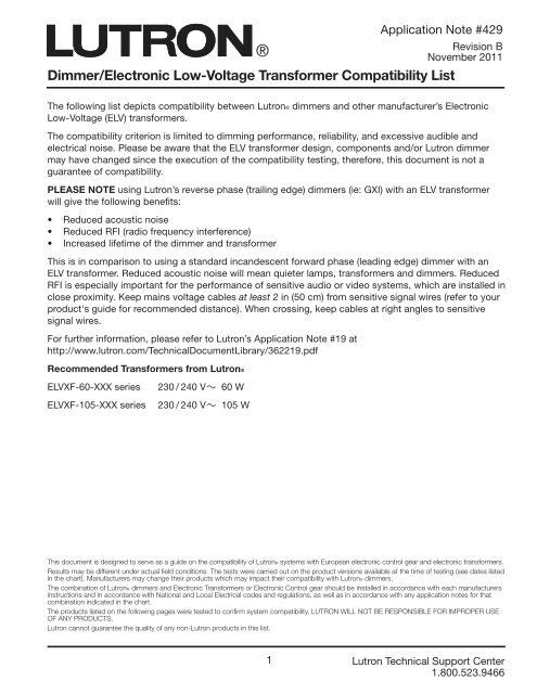 Lutron Dimmer Compatibility Chart