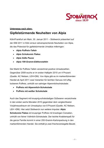 Gipfelstürmende Neuheiten von Alpia - bei der Stollwerck GmbH