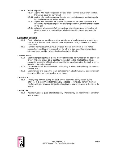 WFTDA Rules 2.1 - Women's Flat Track Derby Association