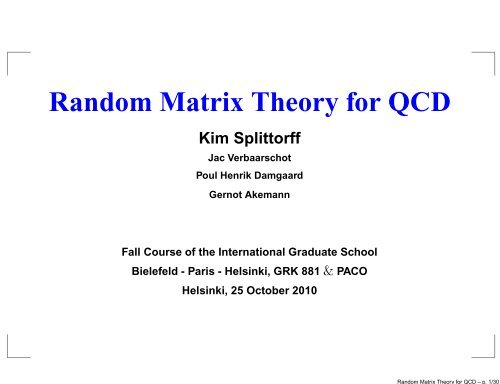 Random Matrix Theory for QCD