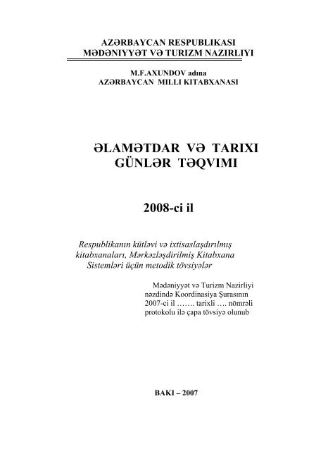 ÆlamÉtdar vÉ tarixi gÃ¼nlÉr tÉqvimi: 2008-cÄ± il - AzÉrbaycan Milli ...