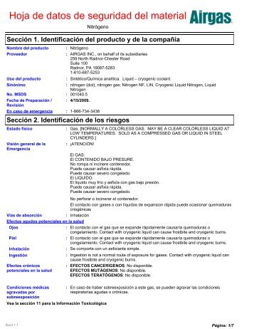 Hoja de datos de seguridad del material