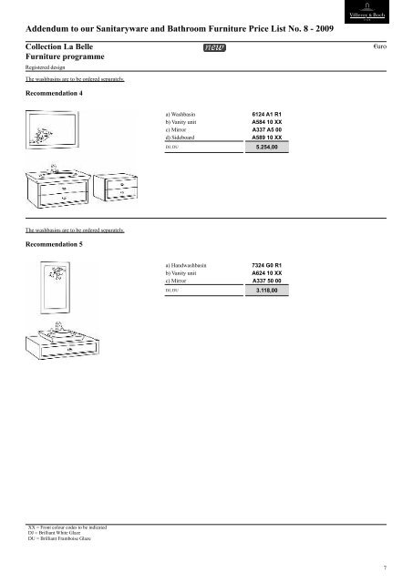 Addendum to our Price List No. 8 - March 2009 Sanitaryware ...