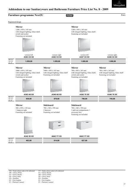 Addendum to our Price List No. 8 - March 2009 Sanitaryware ...