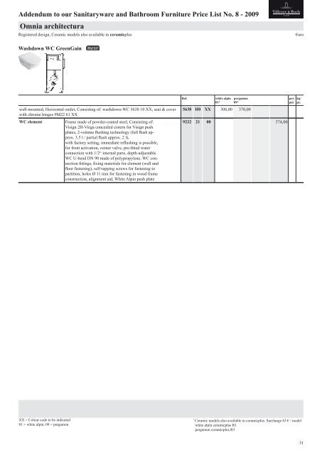 Addendum to our Price List No. 8 - March 2009 Sanitaryware ...