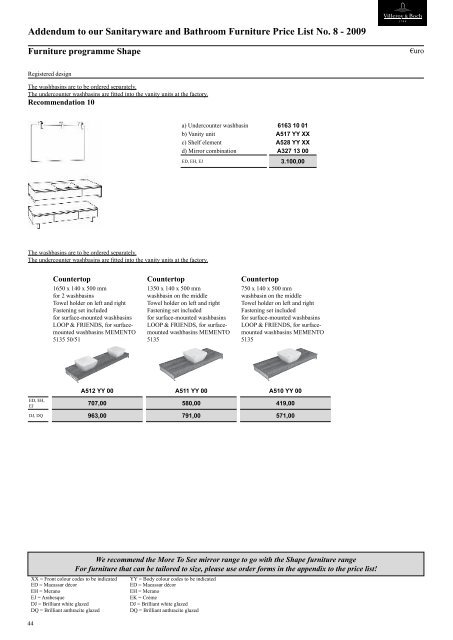 Addendum to our Price List No. 8 - March 2009 Sanitaryware ...